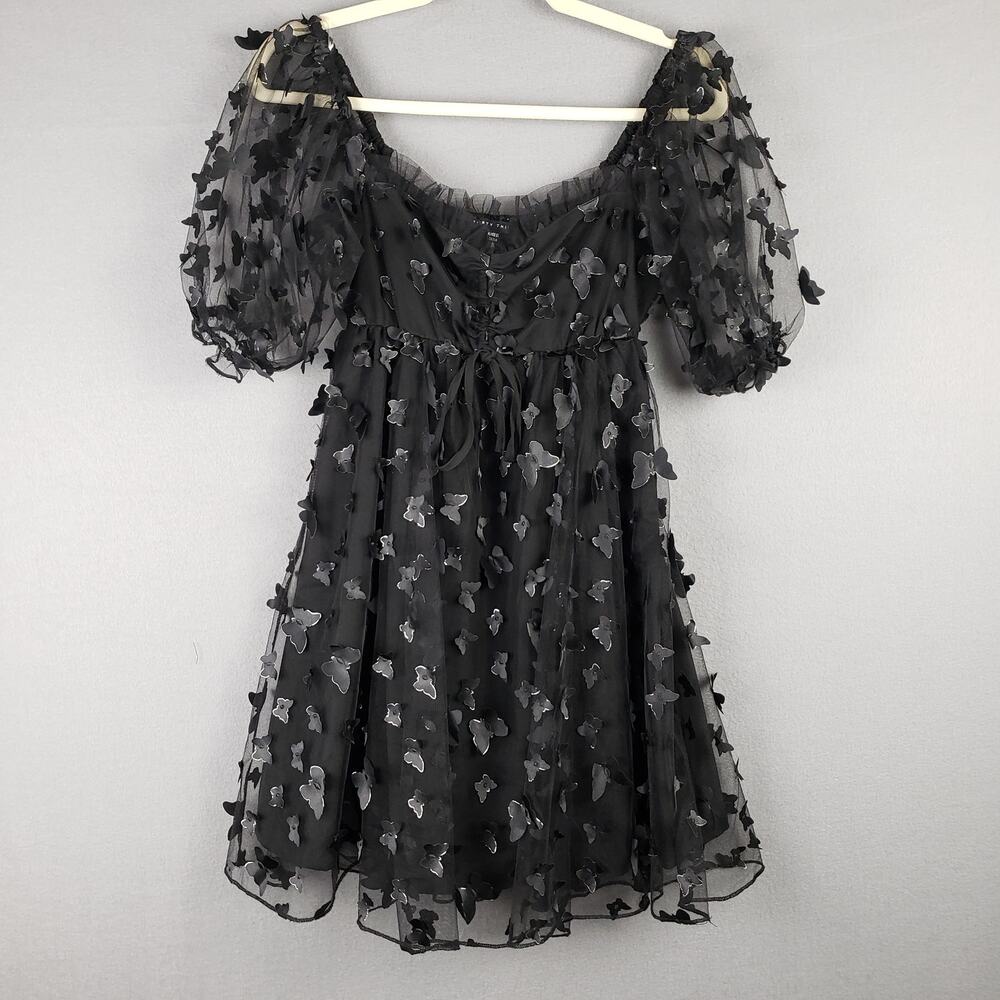 Thirty‎ Thirty Size S Butterfly Applique Chiffon Layered Dress Black Dark Fairy
